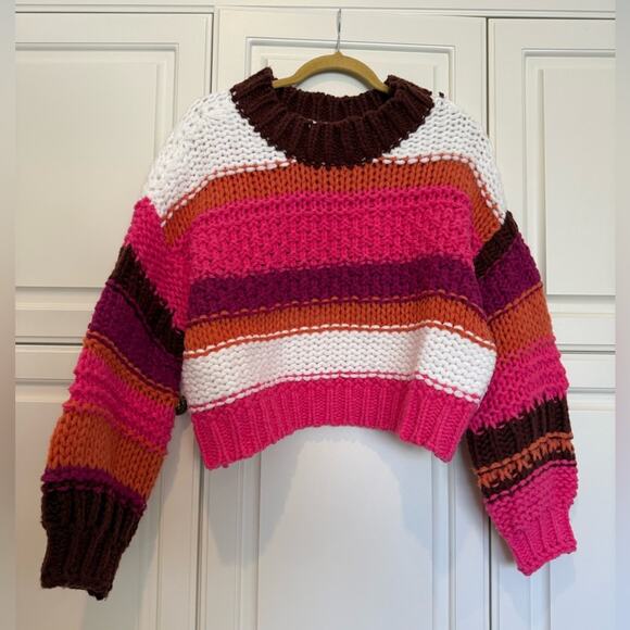 Beavely Women's Colorful Striped Sweater Sze Small Oversized Cropped Fall Layer - Picture 1 of 6